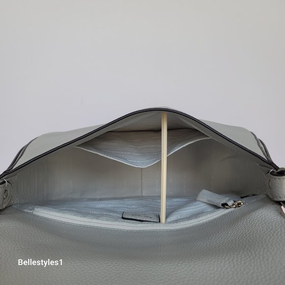 KATE SPADE Hudson Pebbled Leather Medium Flap Convertible Shoulder Bag-Platinum⭐ - Picture 13 of 16